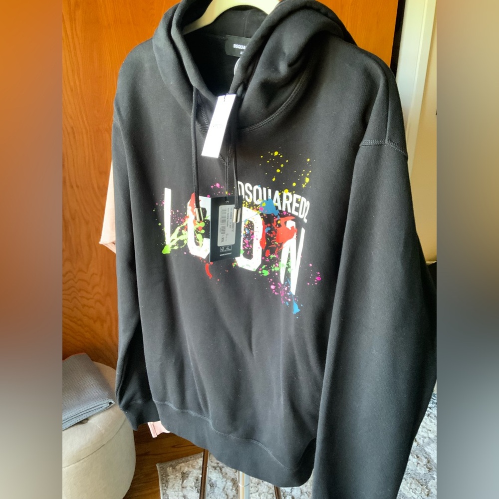 DSQUARED2 Black Hoodie with Colorful Graphic